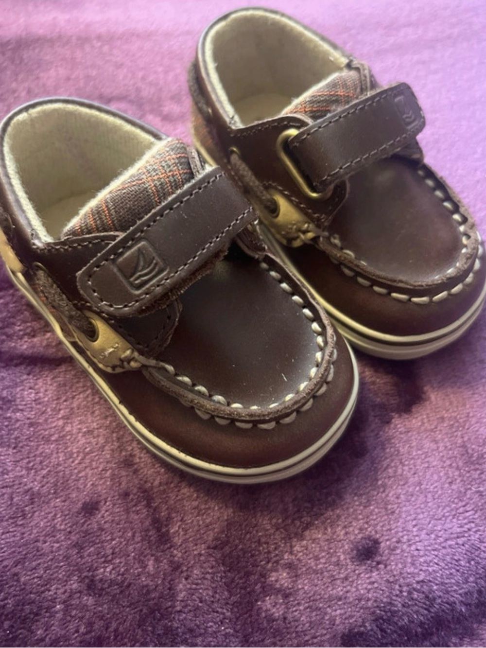 Sperry Brown Leather Hook-and-Loop Baby Boat Shoes